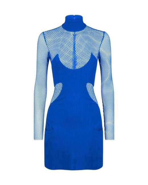 Tom Ford Blue High Neck Mesh Mini Dress