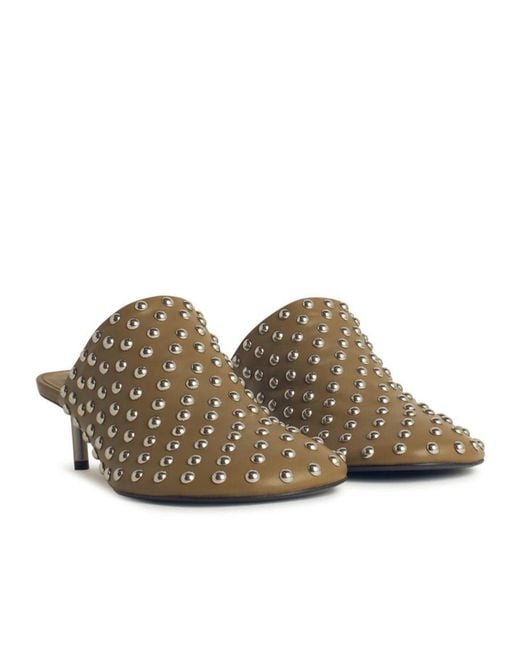 Jil Sander Brown Stud Embellished Round Toe Mules
