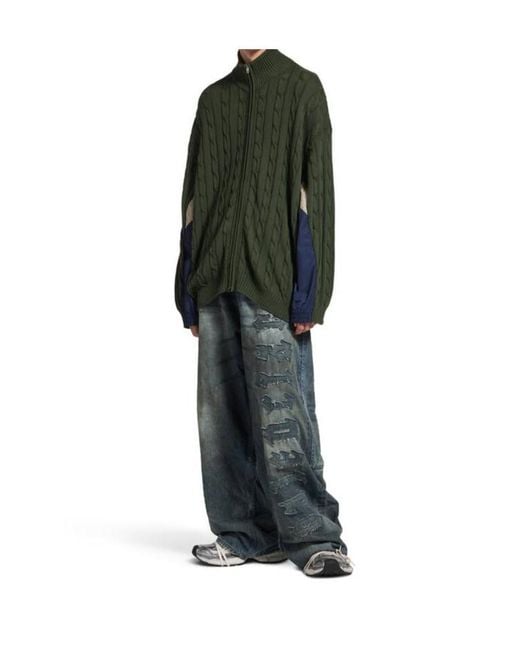 Balenciaga Green Panelled Zipped Cardigan for men