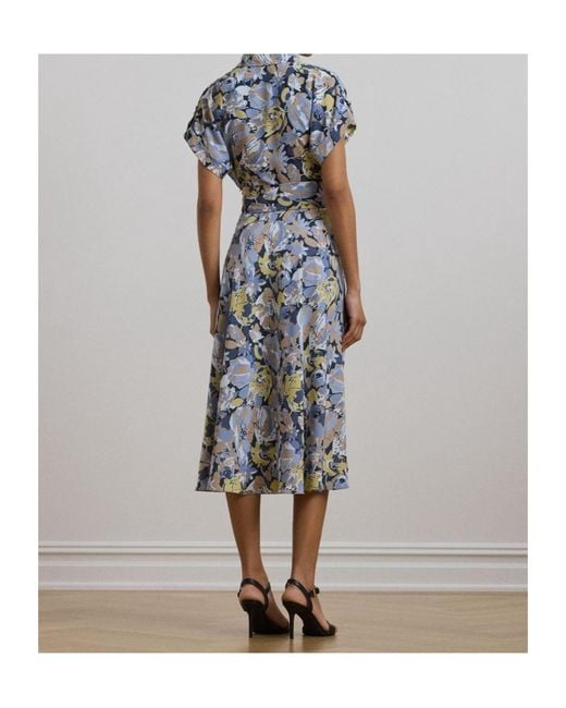 Ralph Lauren Blue Floral Pattern Crepe Dress