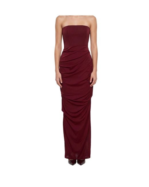 Alex Perry Red Strapless Draped Maxi Dress
