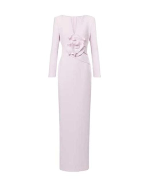 Roland Mouret Pink Floral-Appliqué Gathered Gown