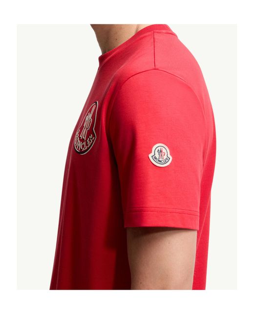 Moncler Red Logo Printed Crewneck T-Shirt for men