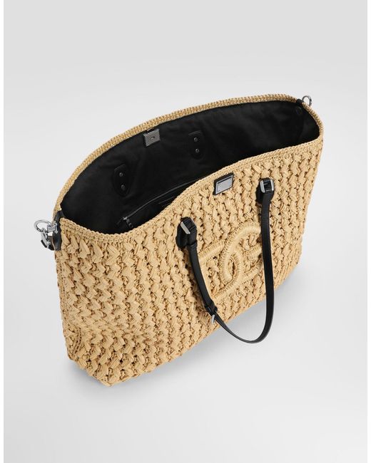 Dolce & Gabbana Natural Dg Logo Raffia-Effect Tote Bag for men
