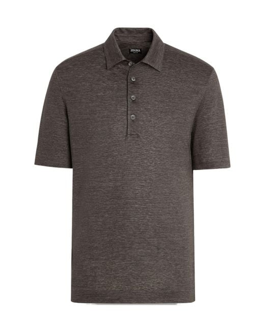 Zegna Gray Oasi Lino Short-Sleeved Polo Shirt for men