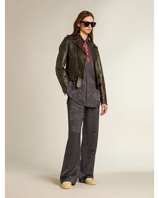 Golden Goose Deluxe Brand Gray Jacquard Shirt With All-Over Toile De Jouy Pattern
