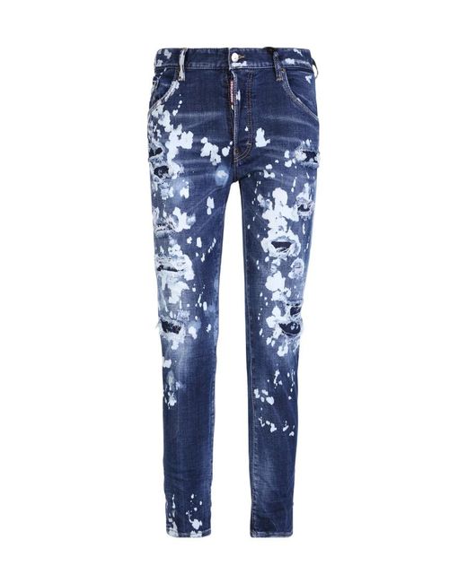 DSquared² Blue Paint Splatter Effect Distressed Jeans for men