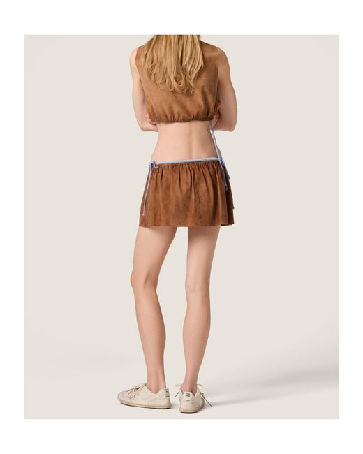 Miu Miu Brown Waxed Suede Crop Top
