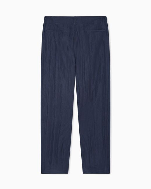 Giorgio Armani Blue Crinkle Effect Trousers for men
