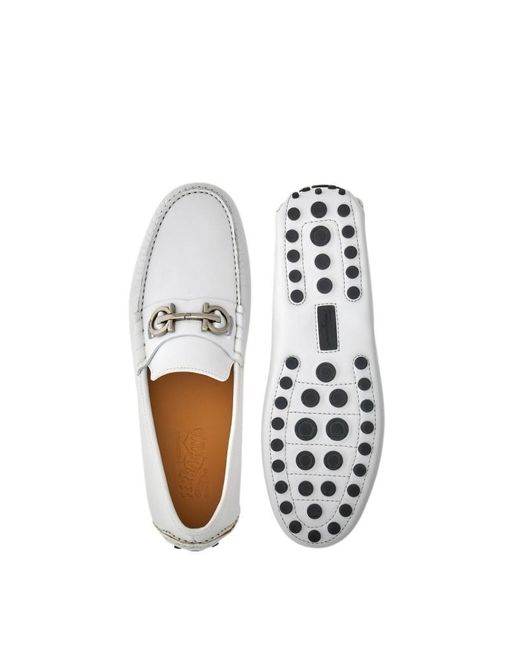 Ferragamo White Driver With Gancini Ornament for men