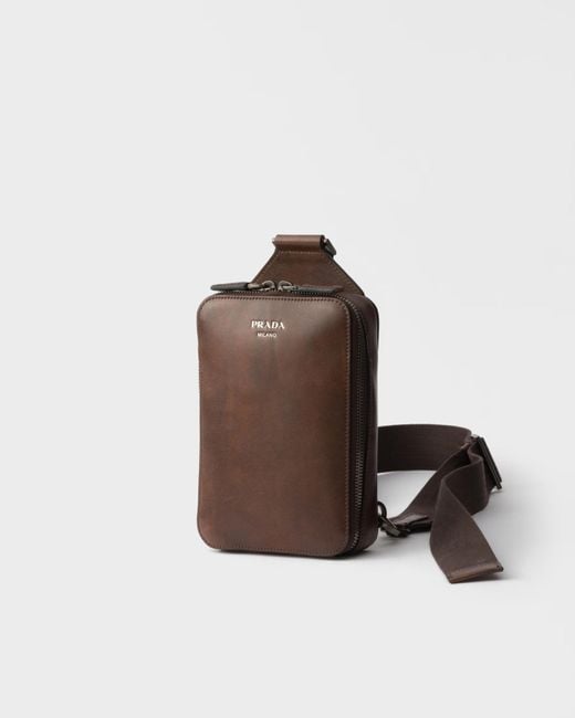 Prada Brown Brique Antiqued Leather Bag for men
