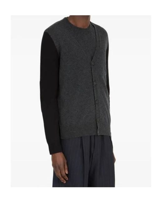 Maison Margiela Blue V-Neck Elbow-Patch Cardigan for men