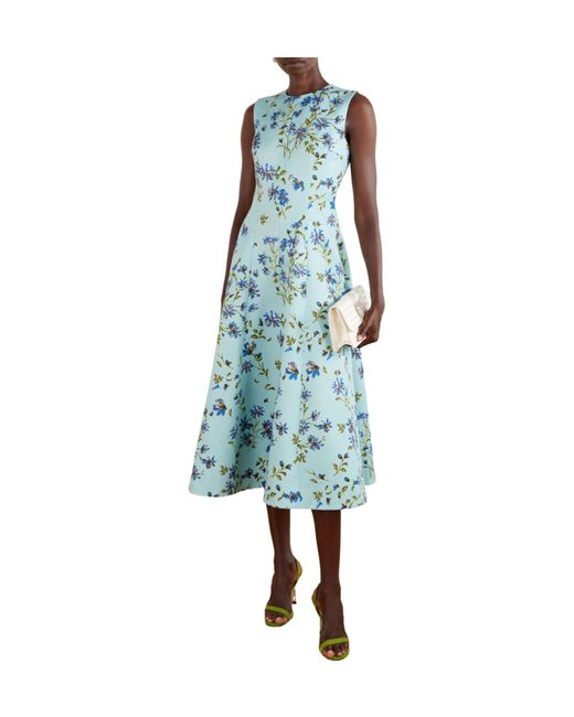Emilia Wickstead Blue Floral-Print Faille Midi Dress