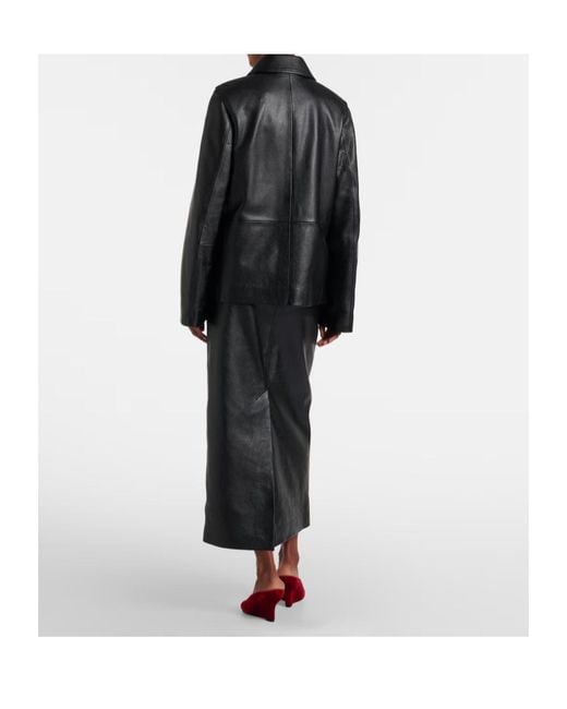 Totême  Black Leather Midi Skirt