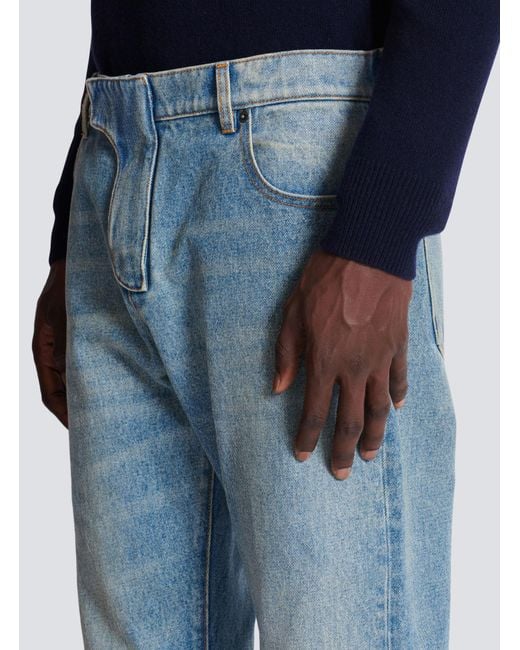 Balmain Blue Straight-Leg Belt-Looped Jeans for men