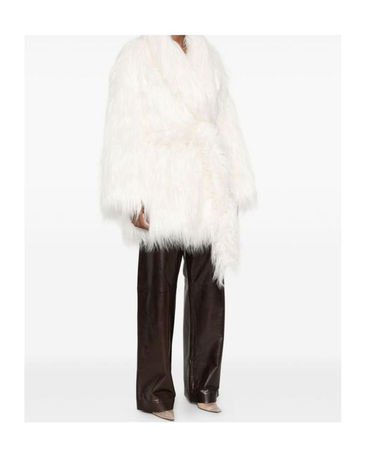 Entire studios White Belted Faux-Fur Coat