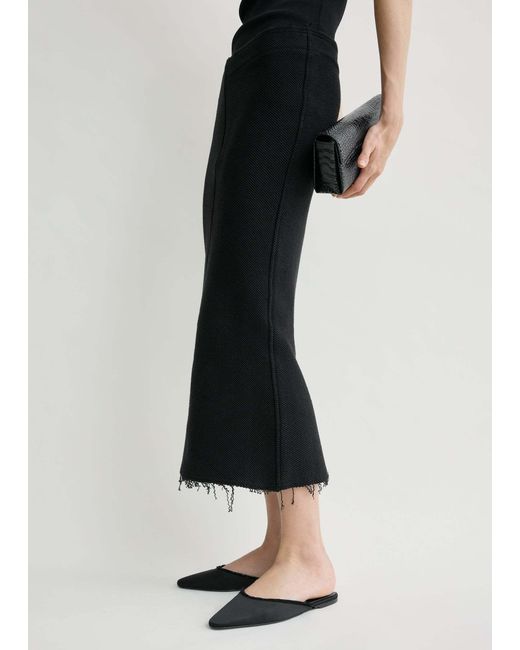 Totême Black Fringed Jersey Midi Skirt