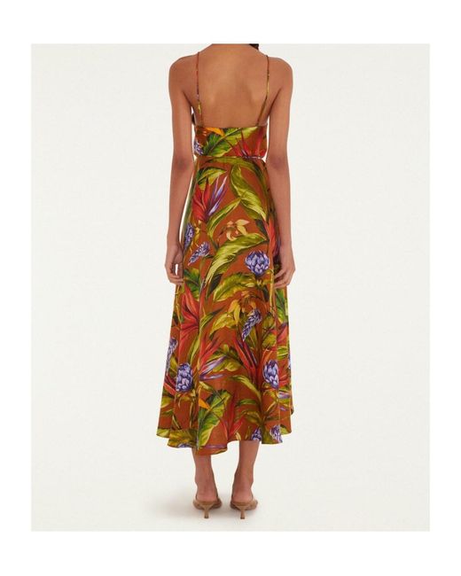 Farm Rio Brown Floral-Print Midi Dress