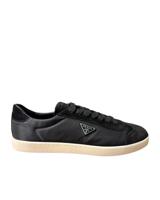 Prada Black Logo Plaque Lace-Up Sneakers for men