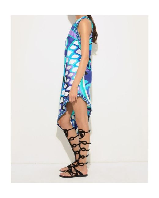 Emilio Pucci Blue Vivara-Printed One-Shoulder Asymmetric Dress