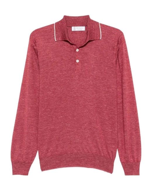 Brunello Cucinelli Pink Trim-Detail Polo Shirt for men