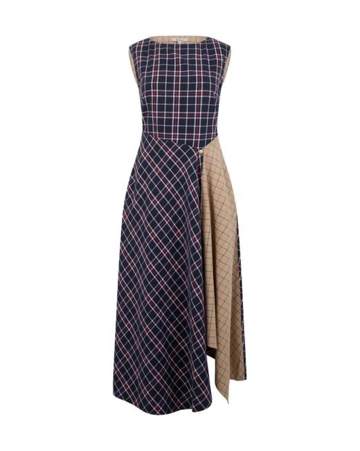 Barbour Blue Dalbury Tartan Asymmetric Midi Dress