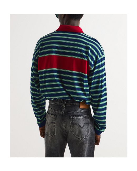 Versace Blue Striped Long-Sleeve Polo Shirt for men