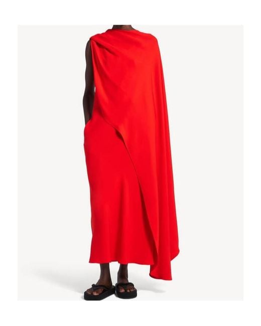 Balenciaga Red Silk-Wool Draped Maxi Dress