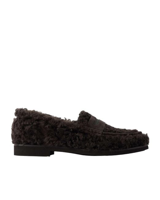 Brunello Cucinelli Black Shearling Penny Loafers