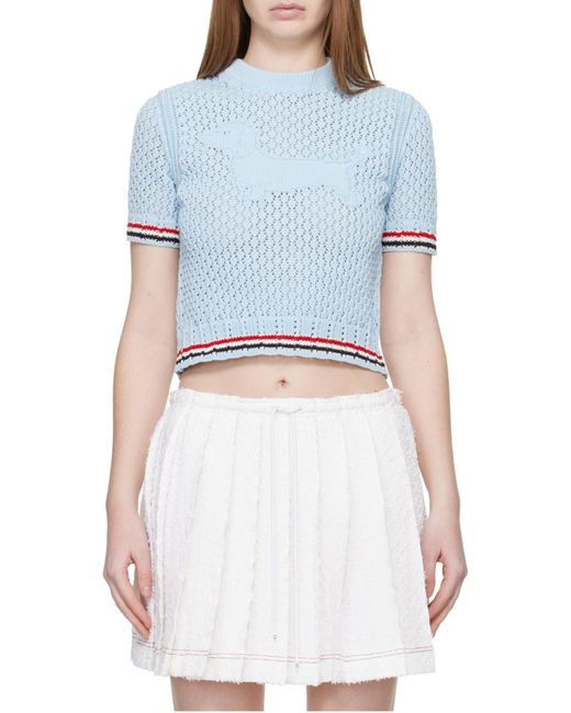 Thom Browne Blue Hector Pointelle Knitted T-Shirt
