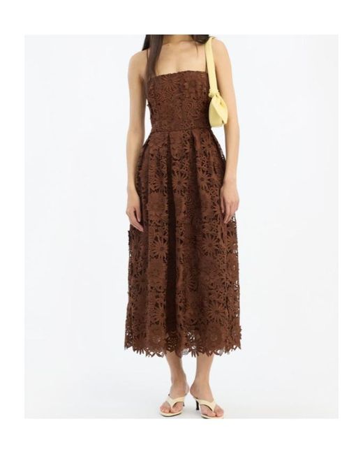 ROTATE BIRGER CHRISTENSEN Brown Floral Lace Midi Dress