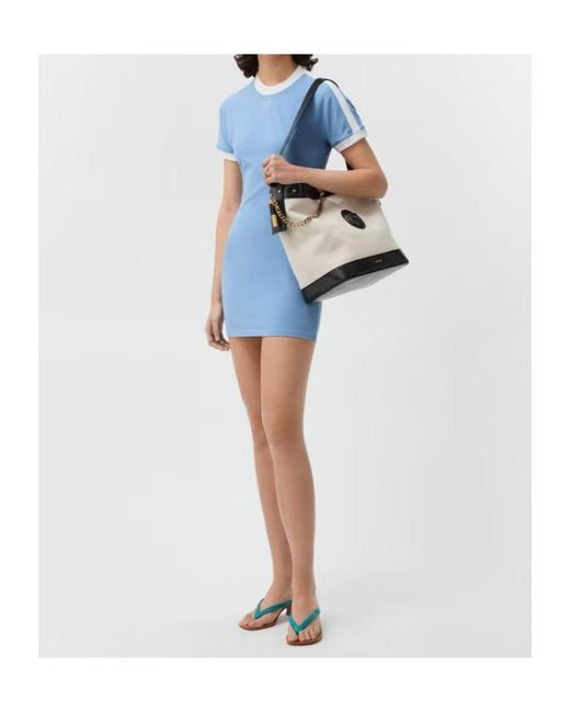 Versace Blue Logo Embroidered T-Shirt Dress