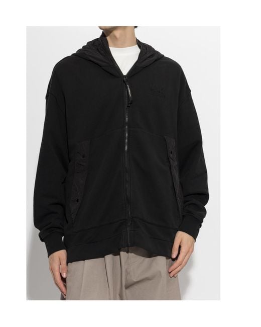 C P Company Black Goggle-Detail Zip-Up Sweatshirt for men