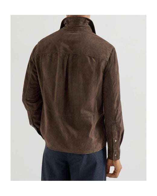 Brunello Cucinelli Brown Suede Overshirt for men