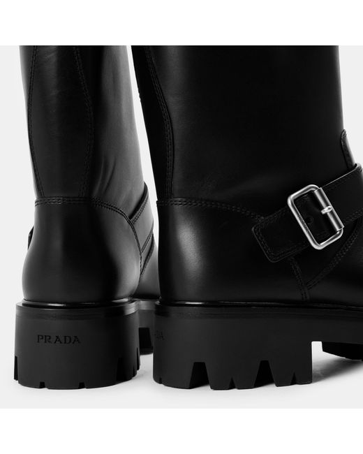 Prada Black Solid Color Biker Boots