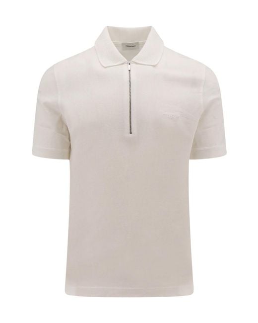 Ferragamo White Logo Embroidered Polo Shirt for men