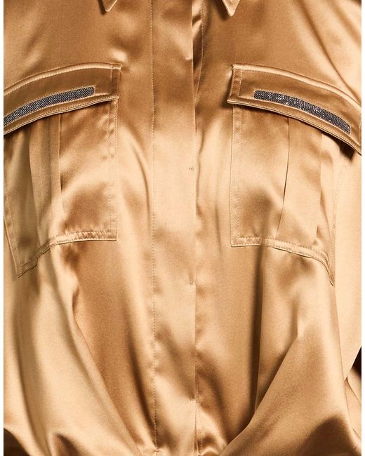 Brunello Cucinelli Natural Solid-Color Comfortable Embroidered Blouse