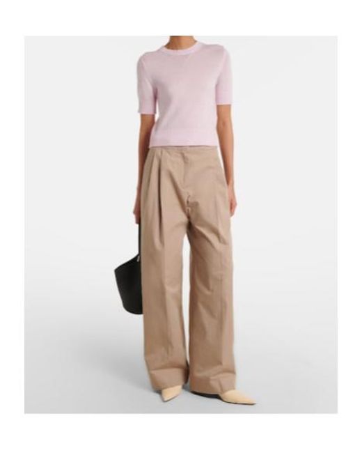 Jil Sander Natural Pleated Cotton Wide-Leg Pants