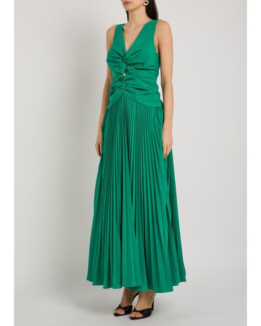 Jonathan Simkhai Green Pleated Woven Midi Dress