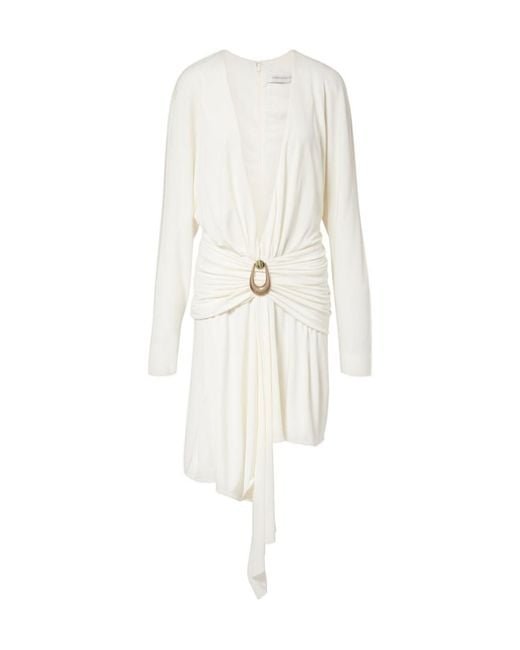 Christopher Esber White Stone Pin Draped Jersey Minidress