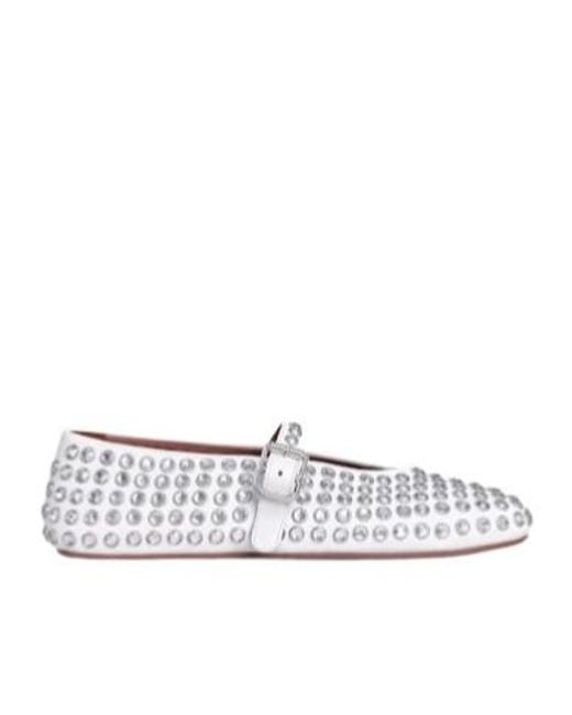 Alaïa White Alaïa Studded Strap Ballet Flats