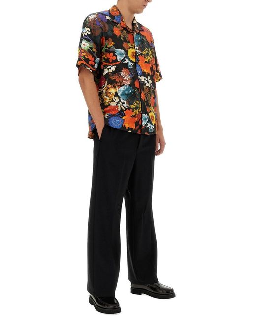 Moschino Black Floral Pattern Short-Sleeved Shirt for men