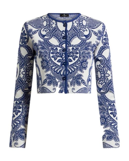 Etro Blue Two-Tone Cropped Cardigan