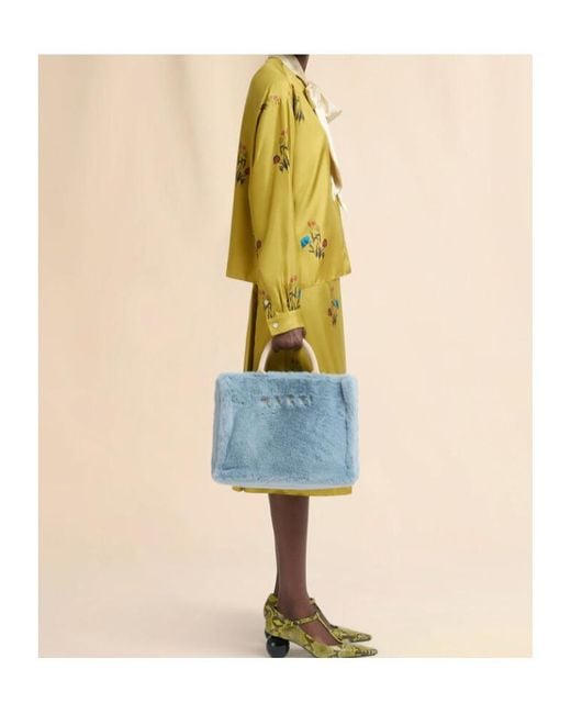 Marni Blue Light Faux Fur Basket Shopper