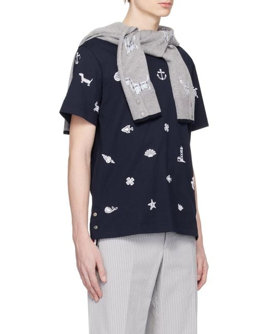 Thom Browne Blue Jersey Nautical Short Sleeve T-Shirt for men