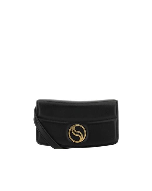 Stella McCartney Black S-Wave Logo Plaque Padded Wallet On Strap