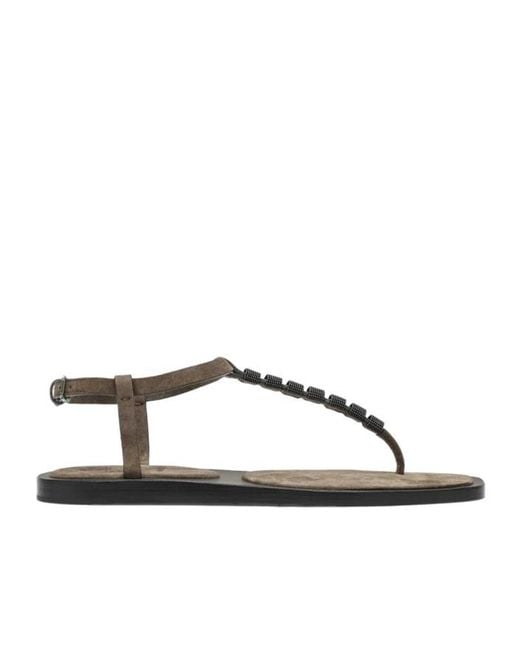 Brunello Cucinelli Brown Detailed Thong Sandals