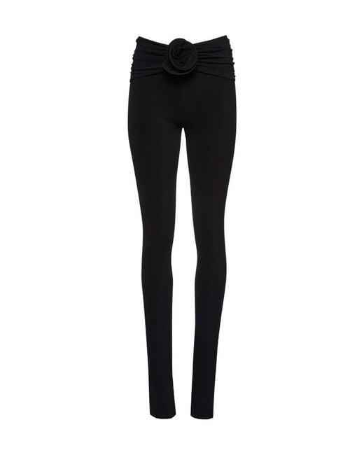 Magda Butrym Black Floral-Appliqué Ruched Leggings