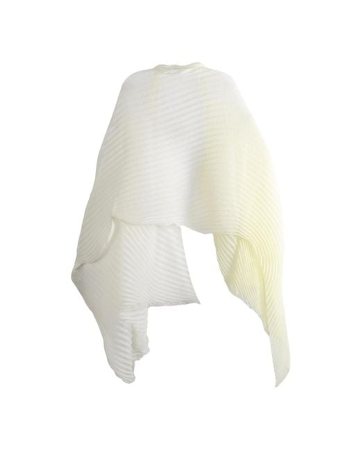 Issey Miyake White Pleated Frayed Scarf