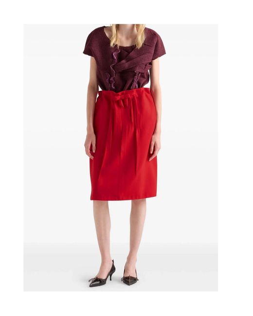Prada Red Bow-Detailed Midi Skirt